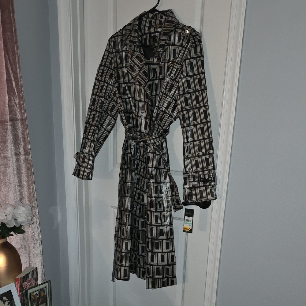 Karl Lagerfeld Black and Gray Patterned Trench Coat/rain
